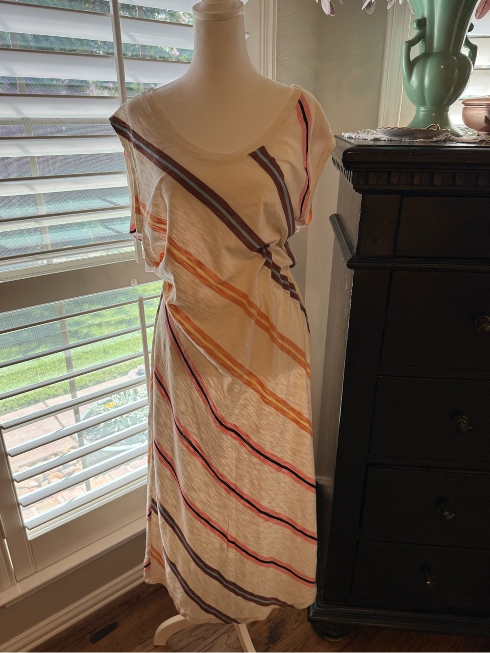 Lou & Grey Cream Maxi Dress with Multicolor Diagonal Stripes